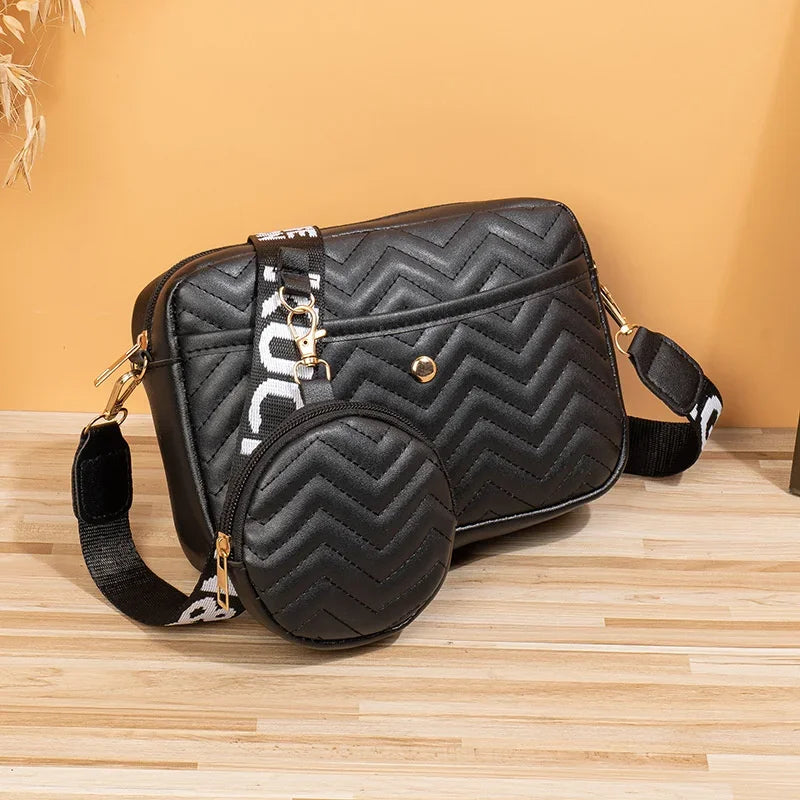 Women's PU Leather Crossbody Bag Zipper Handbag Fashion Retro Korean V Pattern Causal Travel Bag Female Phone Purse Shoulder Bag