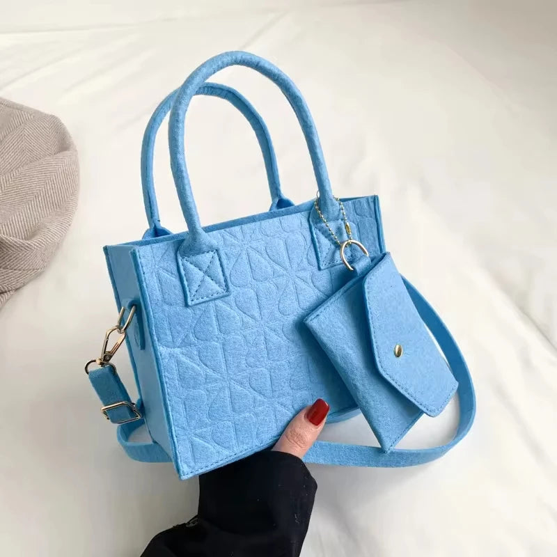 Korean Version Minimalist Embossed Felt Lightweight Handbag 2024 New Single Shoulder Diagonal Span Two-Piece Bag For Women