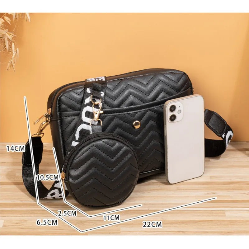 Women's PU Leather Crossbody Bag Zipper Handbag Fashion Retro Korean V Pattern Causal Travel Bag Female Phone Purse Shoulder Bag