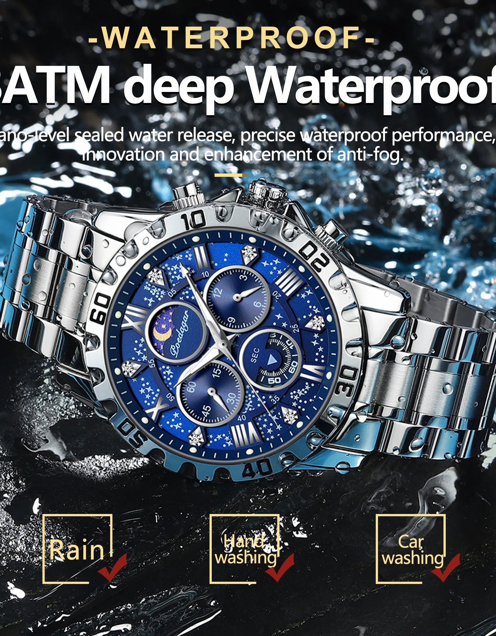 POEDAGAR Luxury Watch for Man Quartz Sports Men Watch Waterproof Luminous Stainless Steel Chronograph Men's Watches Clock Reloj