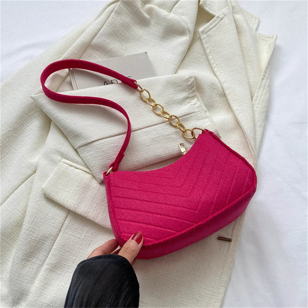 Felt Mini Shoulder Bags for Women 2025 Women's Underarm Bags Texture Solid Color Casual Handbags Female Light Weigh Bag Pouch