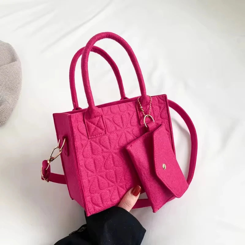 Korean Version Minimalist Embossed Felt Lightweight Handbag 2024 New Single Shoulder Diagonal Span Two-Piece Bag For Women