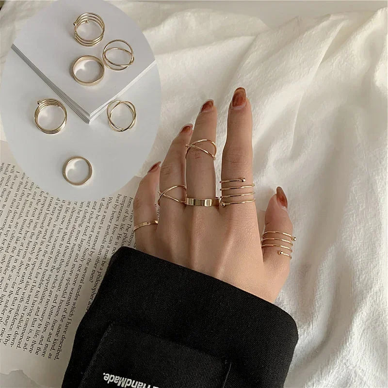 LATS 10Pcs Rings Suit For Women Silver-color Chain Ring Set Bohemian Style Coin Snake Moon Star Party Trend Gift Jewelry