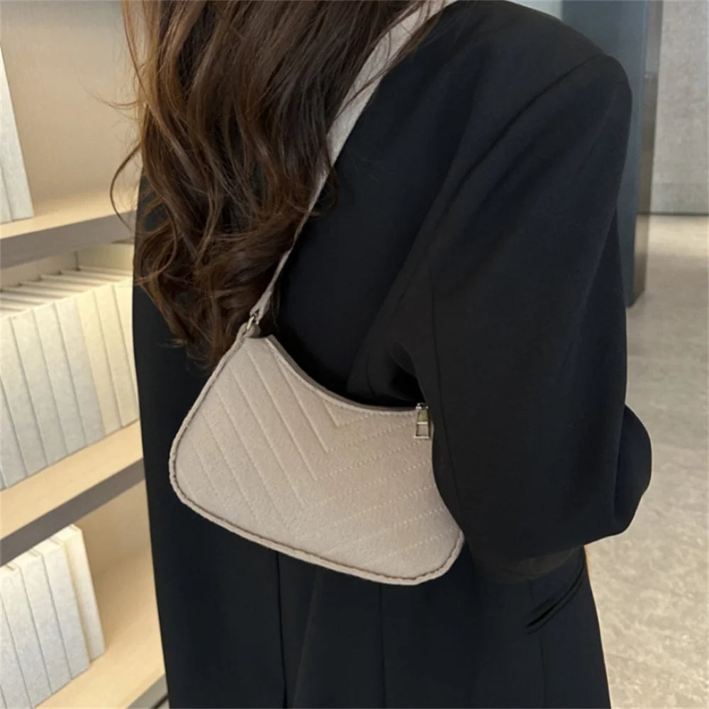 Felt Mini Shoulder Bags for Women 2025 Women's Underarm Bags Texture Solid Color Casual Handbags Female Light Weigh Bag Pouch