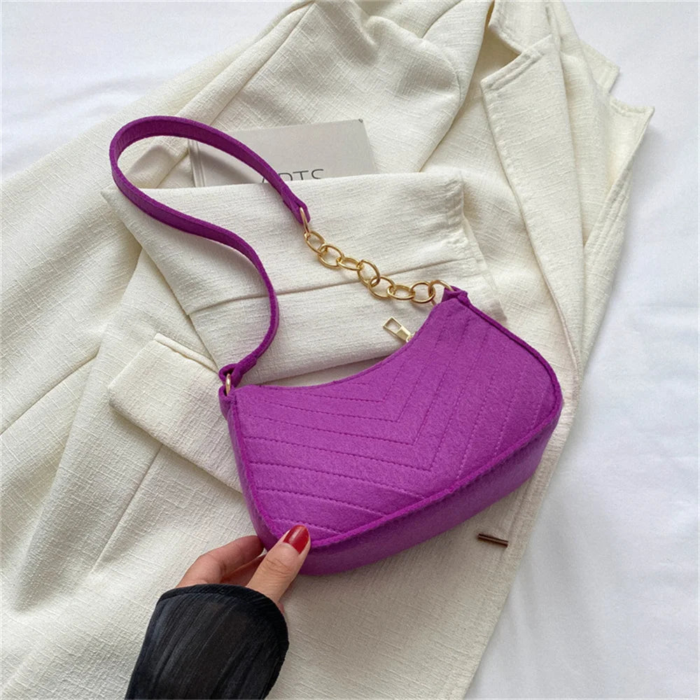 Felt Mini Shoulder Bags for Women 2025 Women's Underarm Bags Texture Solid Color Casual Handbags Female Light Weigh Bag Pouch