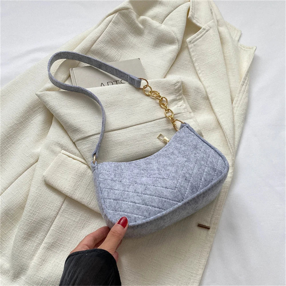 Felt Mini Shoulder Bags for Women 2025 Women's Underarm Bags Texture Solid Color Casual Handbags Female Light Weigh Bag Pouch