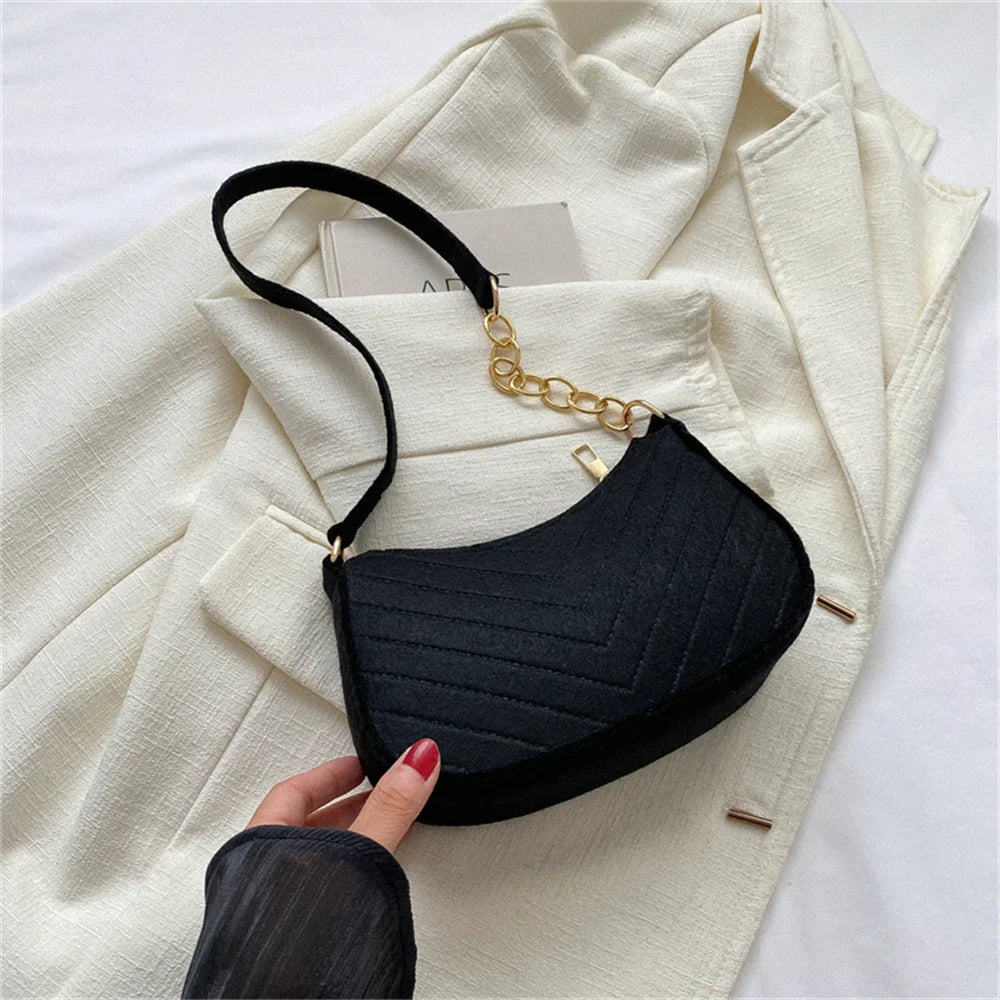 Felt Mini Shoulder Bags for Women 2025 Women's Underarm Bags Texture Solid Color Casual Handbags Female Light Weigh Bag Pouch