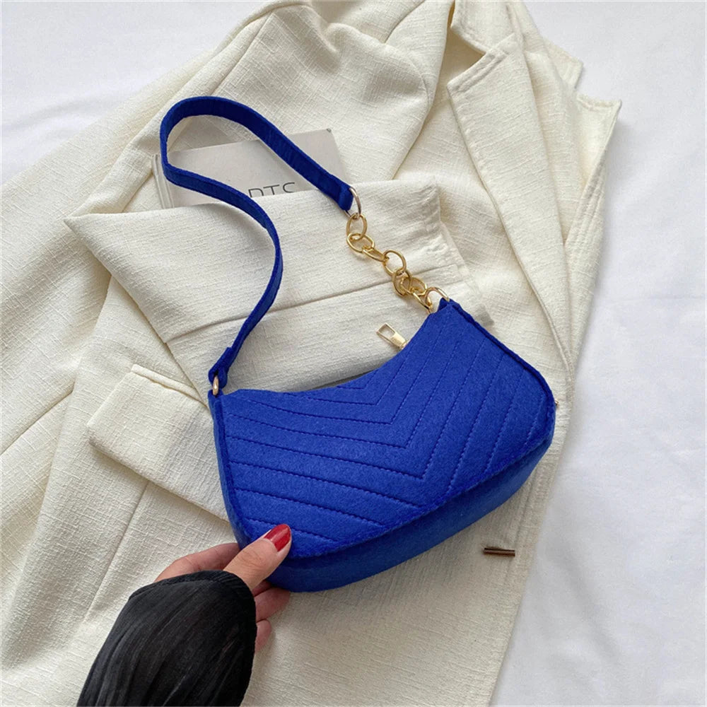 Felt Mini Shoulder Bags for Women 2025 Women's Underarm Bags Texture Solid Color Casual Handbags Female Light Weigh Bag Pouch