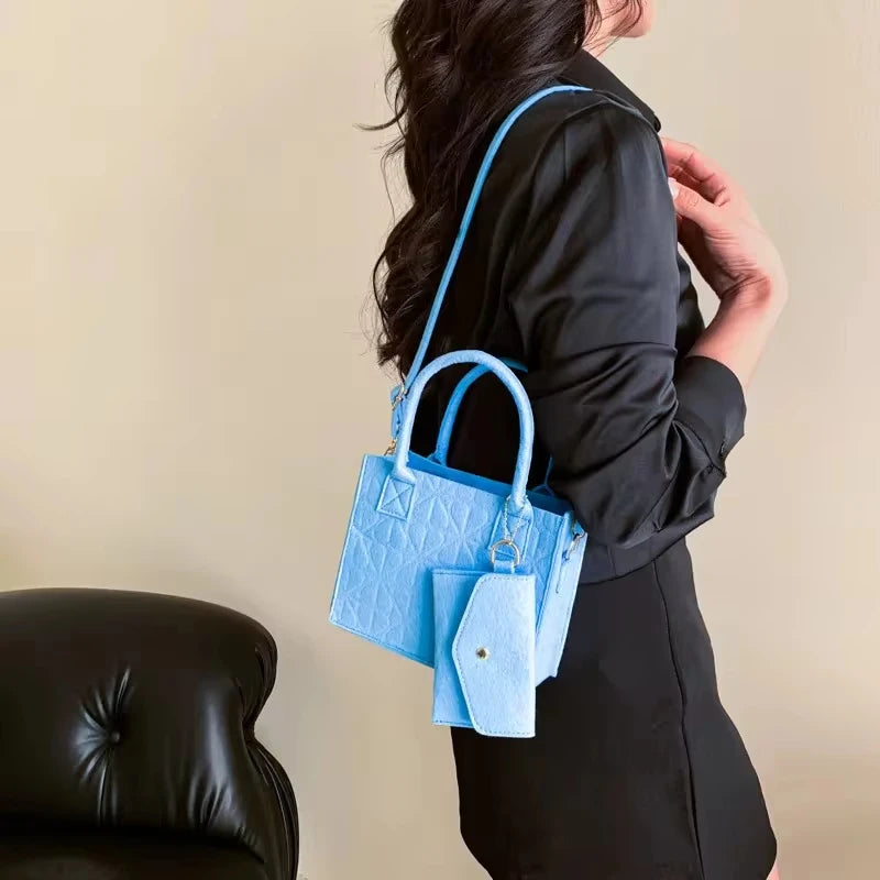 Korean Version Minimalist Embossed Felt Lightweight Handbag 2024 New Single Shoulder Diagonal Span Two-Piece Bag For Women