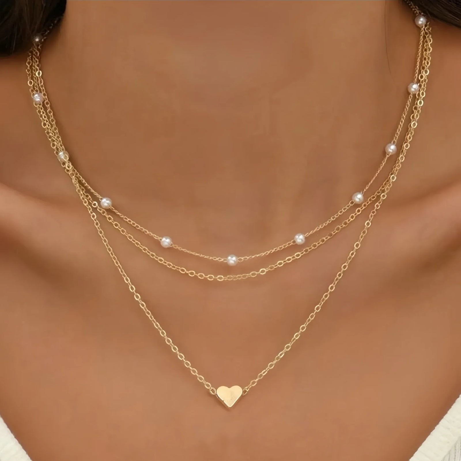 LATS Multilayer Pearl Cross Love Heart Pendant Necklaces for Women Gold Color Fashion Collarbone Neck Chain 2025 Trend Jewelry