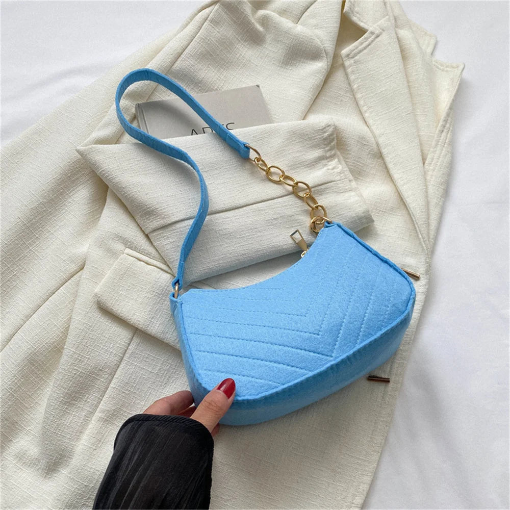 Felt Mini Shoulder Bags for Women 2025 Women's Underarm Bags Texture Solid Color Casual Handbags Female Light Weigh Bag Pouch