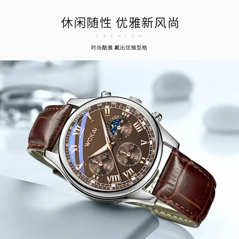 Luxury Brand Watch Mens Quartz Watches Leather Strap Three Eye Fashion Business Wristwatch Dropshipping relogios masculinos