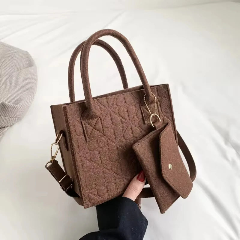 Korean Version Minimalist Embossed Felt Lightweight Handbag 2024 New Single Shoulder Diagonal Span Two-Piece Bag For Women