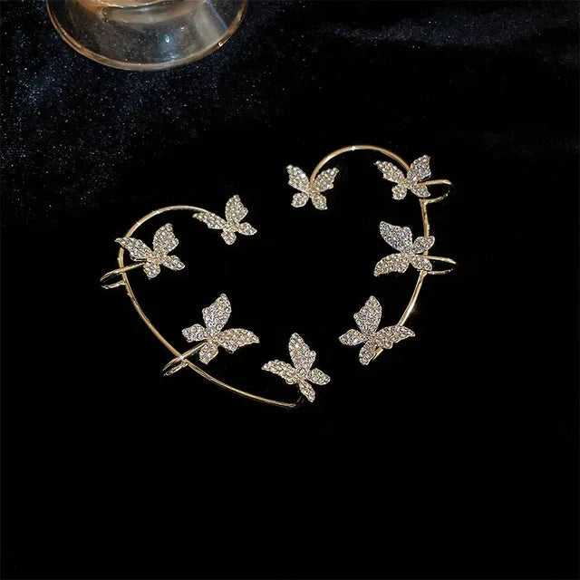 Silver Plated Metal Butterfly Ear Clips Without Piercing For Women Sparkling Zircon Ear Cuff Clip Earrings Wedding Jewelry