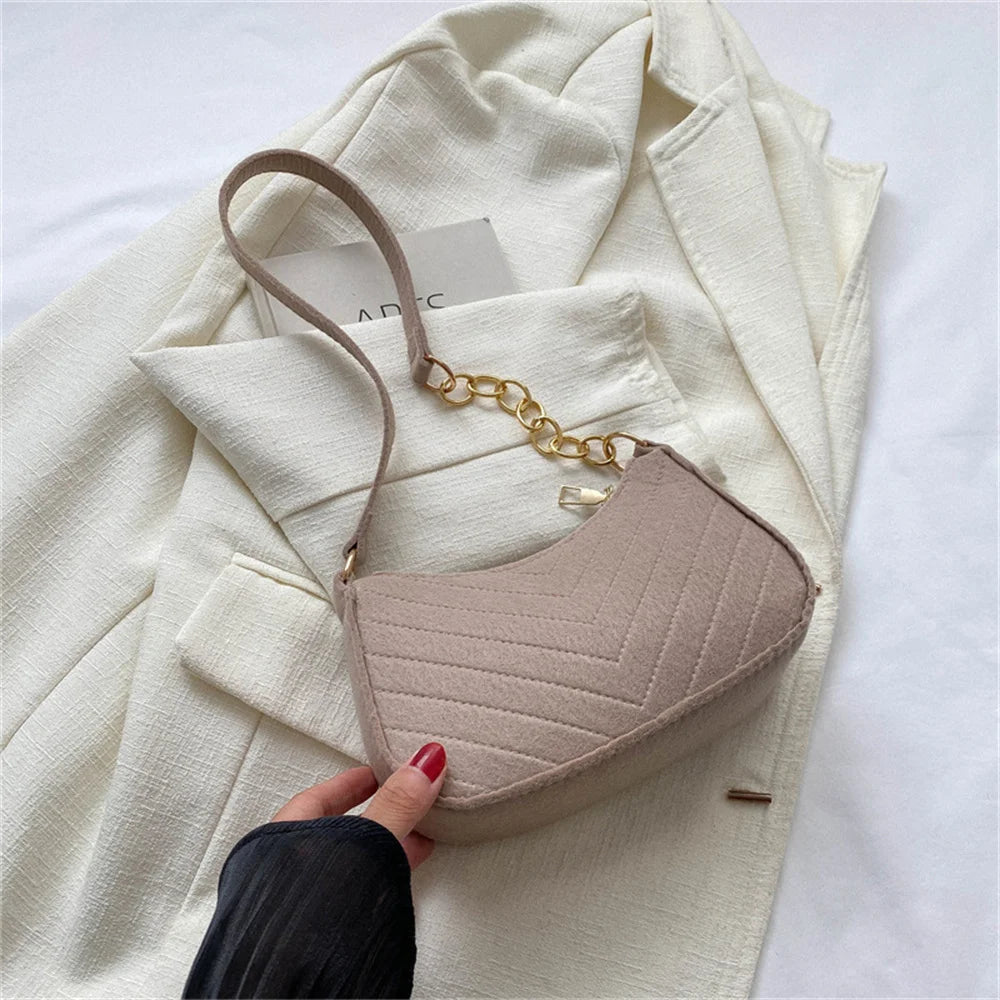 Felt Mini Shoulder Bags for Women 2025 Women's Underarm Bags Texture Solid Color Casual Handbags Female Light Weigh Bag Pouch