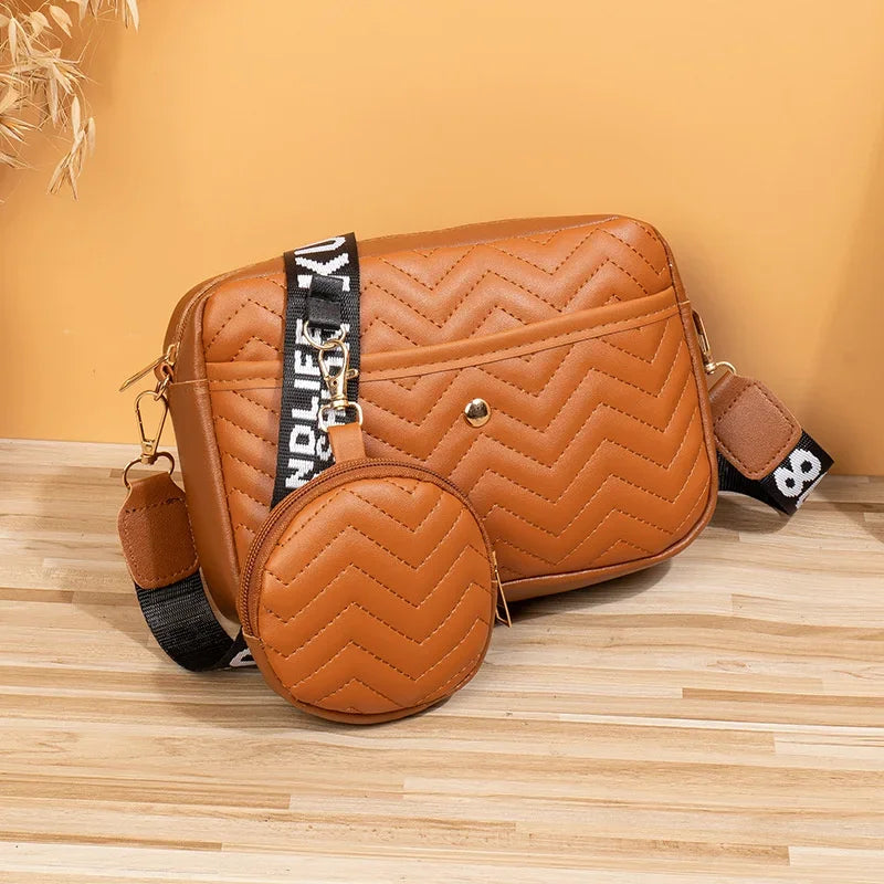 Women's PU Leather Crossbody Bag Zipper Handbag Fashion Retro Korean V Pattern Causal Travel Bag Female Phone Purse Shoulder Bag