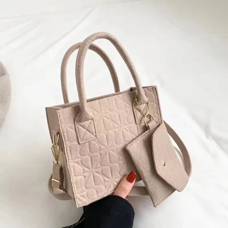 Korean Version Minimalist Embossed Felt Lightweight Handbag 2024 New Single Shoulder Diagonal Span Two-Piece Bag For Women