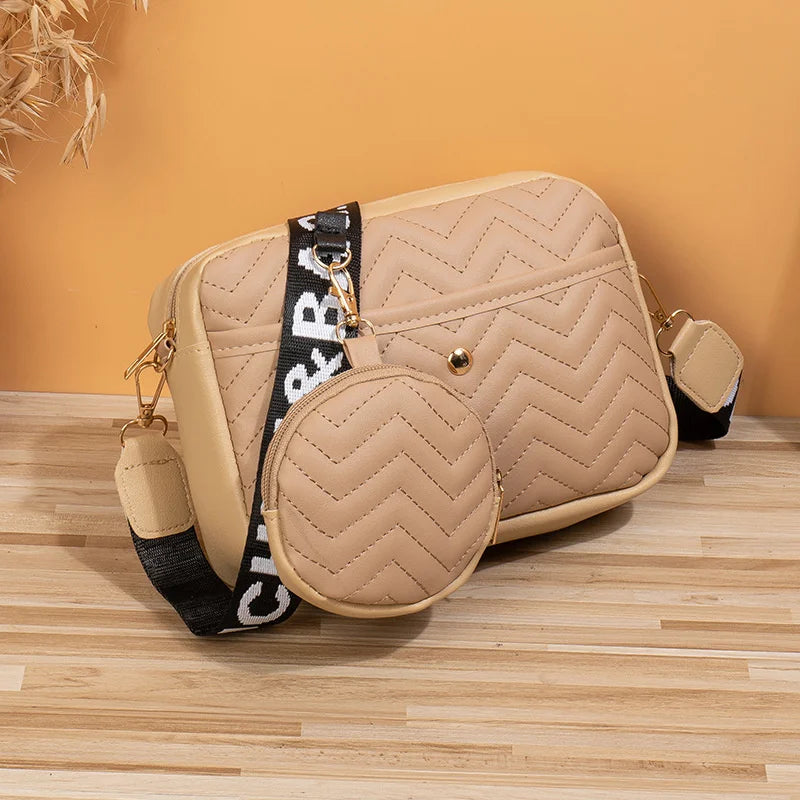 Women's PU Leather Crossbody Bag Zipper Handbag Fashion Retro Korean V Pattern Causal Travel Bag Female Phone Purse Shoulder Bag