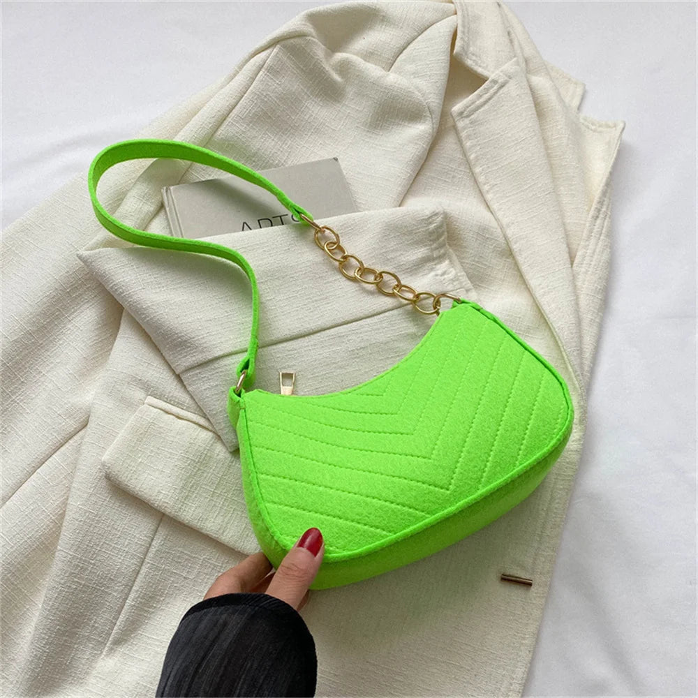 Felt Mini Shoulder Bags for Women 2025 Women's Underarm Bags Texture Solid Color Casual Handbags Female Light Weigh Bag Pouch